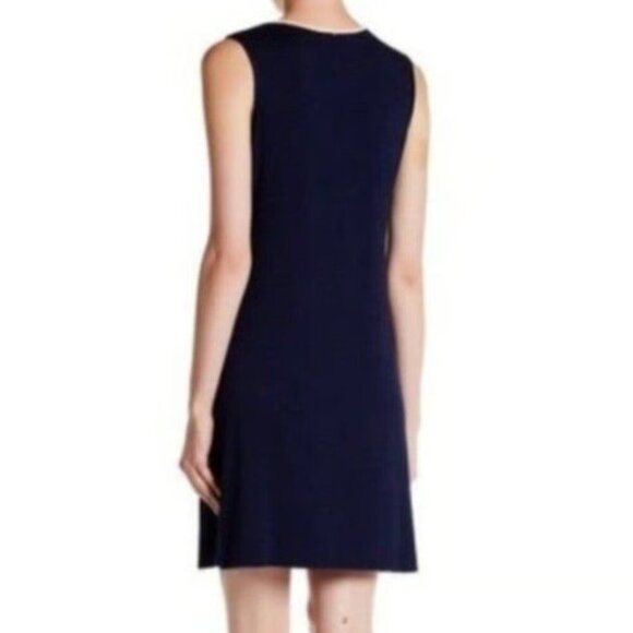 MAX STUDIO Black Cream Beige Embroidered Lace Up Tassel Sleeveless Shift Dress S - Picture 3 of 12